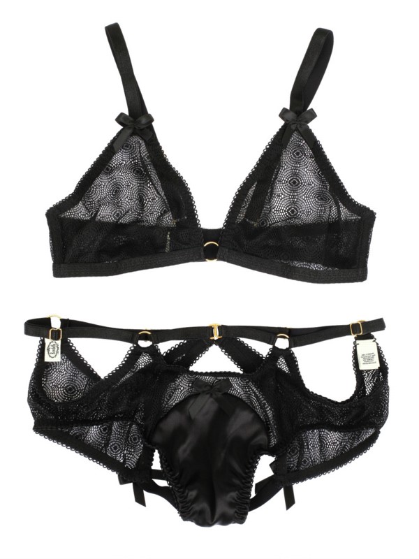 Bordelle Lace Triangle Bra & Peep Hole Briefs Set in Black | Lyst