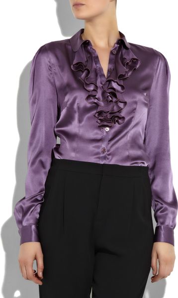 Mcq By Alexander Mcqueen Ruffle-front Silk-satin Blouse in Purple (plum ...