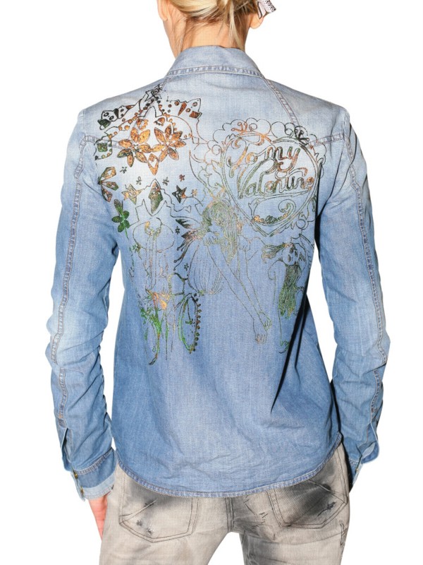 Lyst - John Galliano Embroidered Denim Shirt in Blue