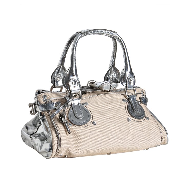 Chlo Natural Canvas and Silver Leather Paddington Small Shoulder ...  