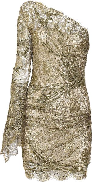 Emilio Pucci Asymmetric Embellished Mini Dress in Gold | Lyst