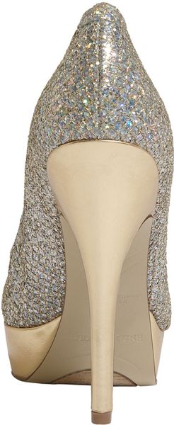 Enzo Angiolini Smiles Platform Pumps in Silver (gold/ silver hologram ...