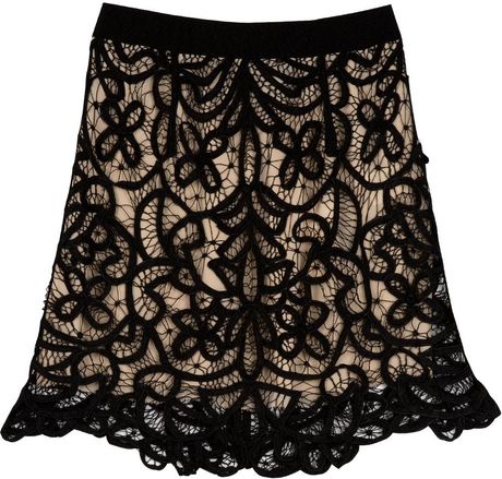 3.1 Phillip Lim Hand Embroidered Lace Shift Skirt in Black | Lyst