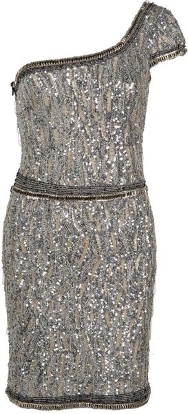 Collette Dinnigan Beaded One Shoulder Dress. in Silver | Lyst