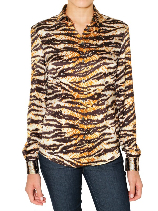 Dolce & Gabbana Tiger Print Stretch Satin Shirt - Lyst