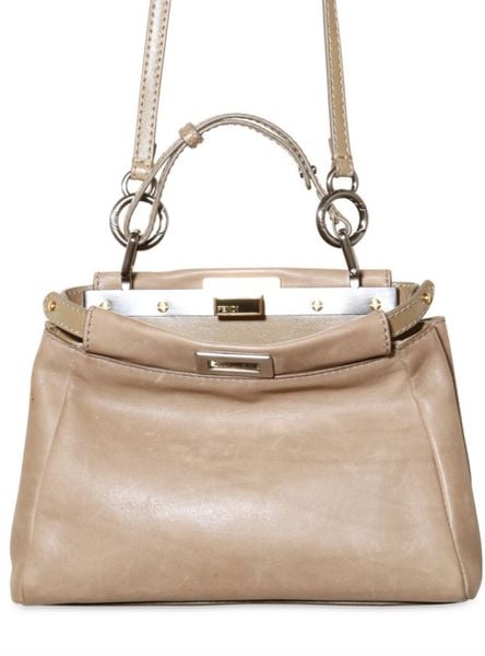 Fendi Peek A Boo Mini Top Handle in Beige | Lyst