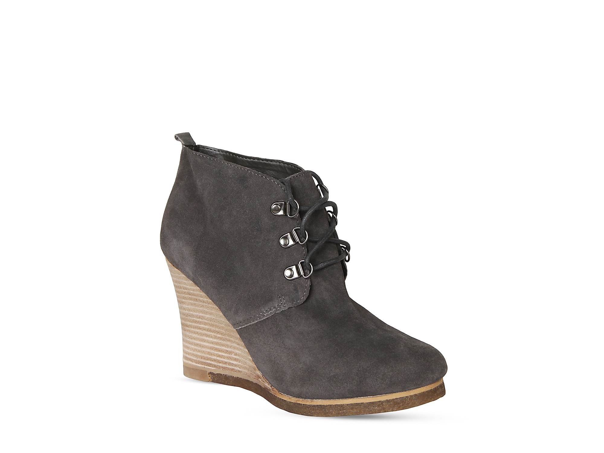 Steve Madden Dessertt High Wedge Lace-up Booties in Black (Grey Suede ...