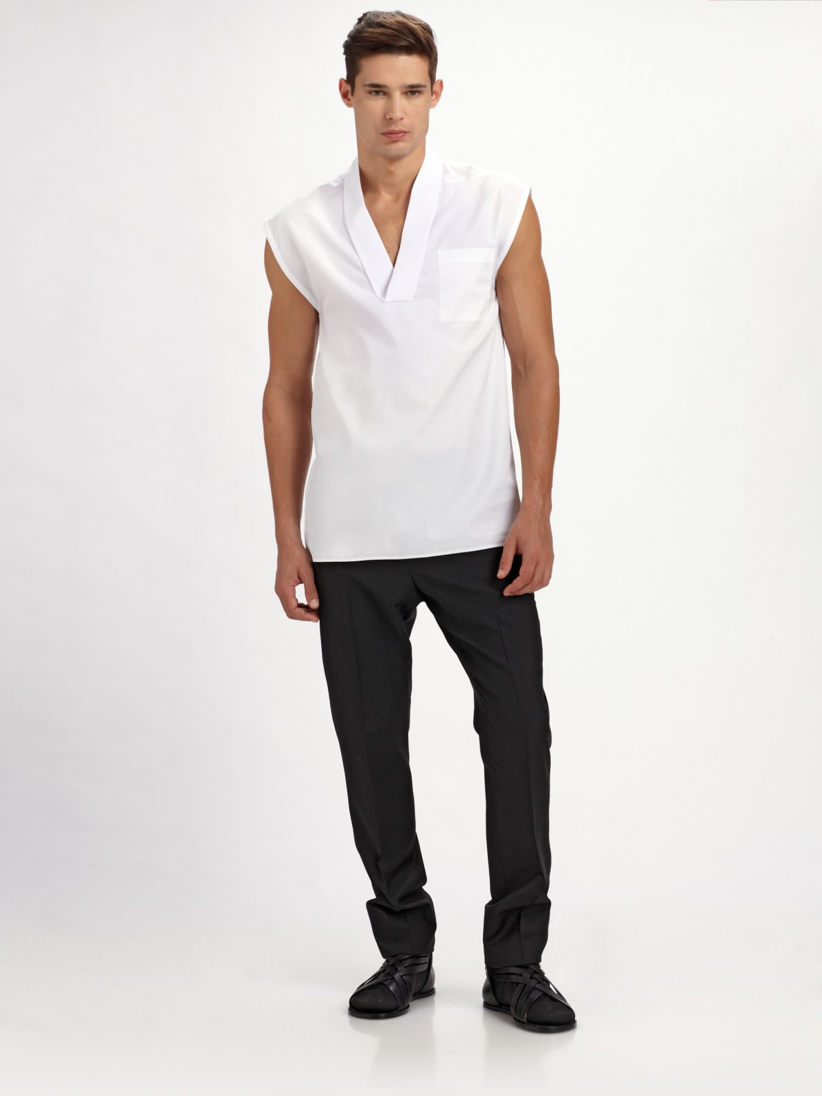Dior homme Sleeveless V-neck Tee in White for Men | Lyst