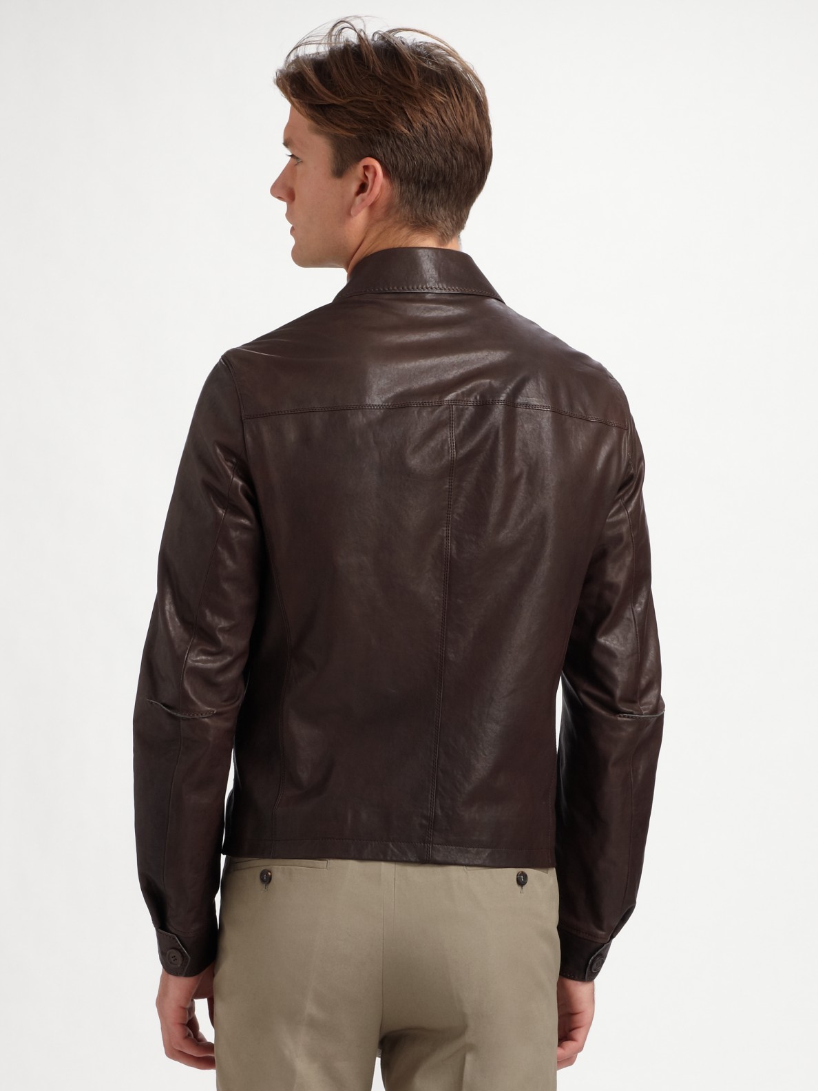 Lyst - Prada Leather Jacket in Brown for Men