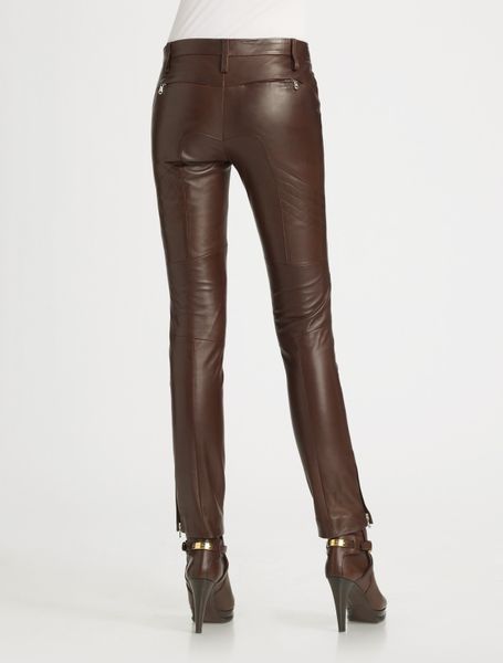 Ralph Lauren Black Label Leather Moto Pants in Brown (chocolate) | Lyst