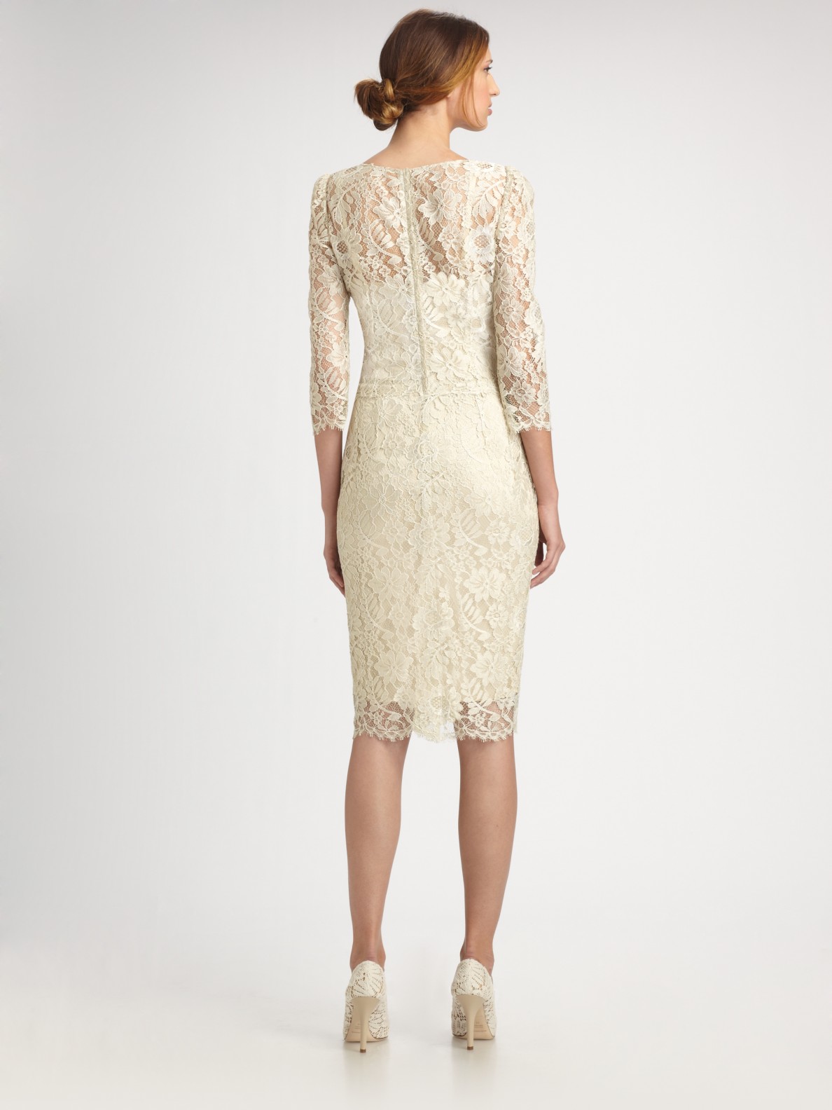 White Three Quarter Sleeve Lace Dress