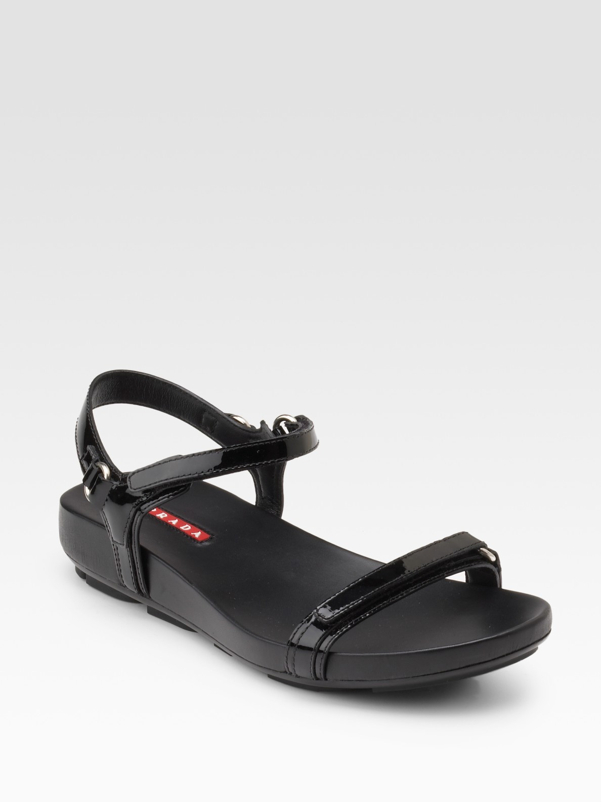 Lyst - Prada Patent Leather Flat Sandals in Black