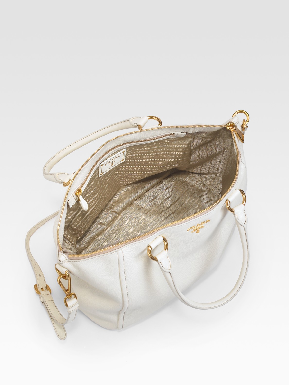 how to spot a fake prada bag - Prada Vitello Daino Calfskin Top Handle Bag in White | Lyst
