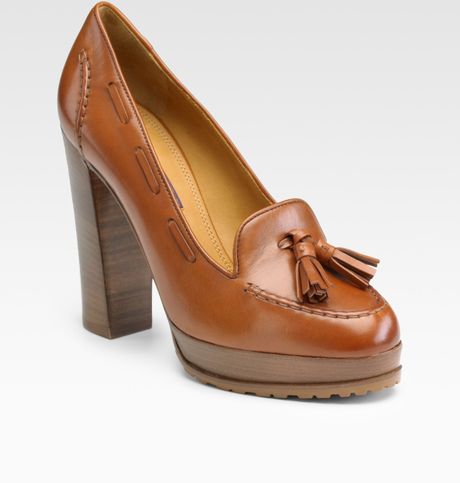 Ralph Lauren Collection Gianna Platform Loafer Pumps in Brown | Lyst
