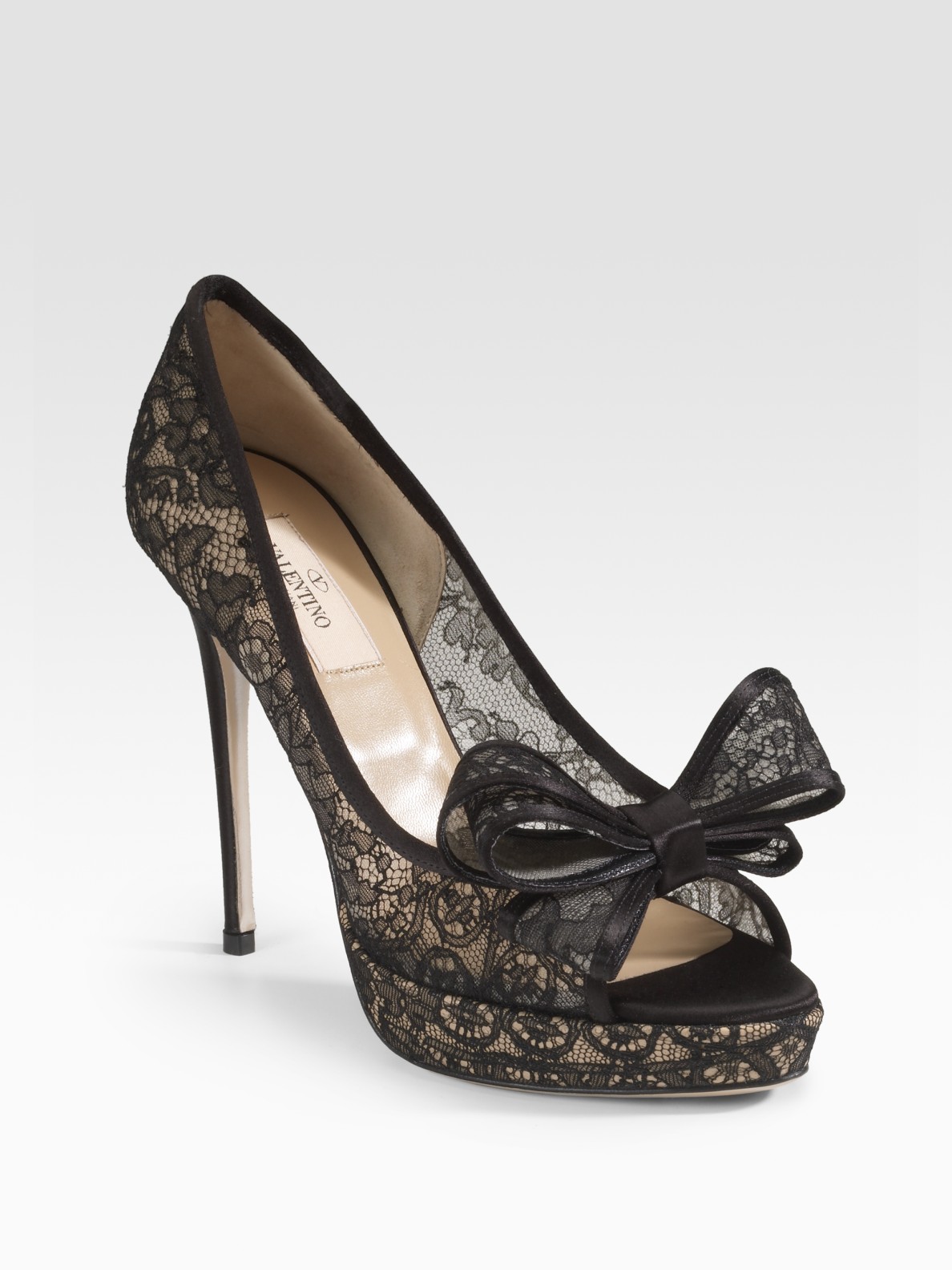 Lyst - Valentino Peep-toe Lace Pumps in Black