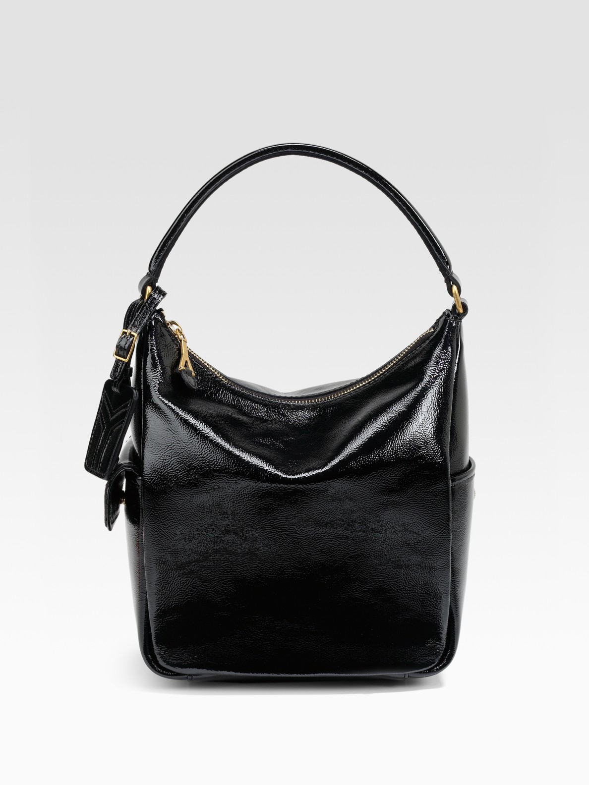 Saint laurent Multy Small Zipped Patent Leather Hobo in Black | Lyst