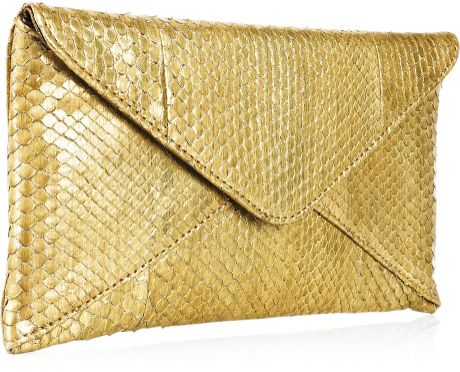 Michael Kors Metallic Python Envelope Clutch in Gold | Lyst