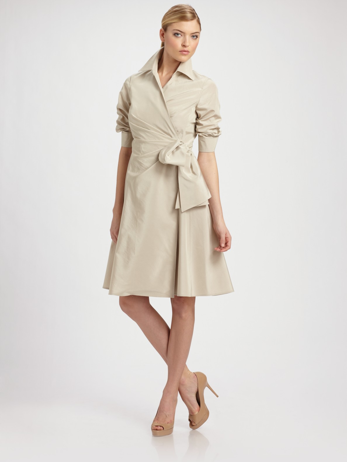 Lyst - Max mara Trani Taffeta Wrap Dress in Natural