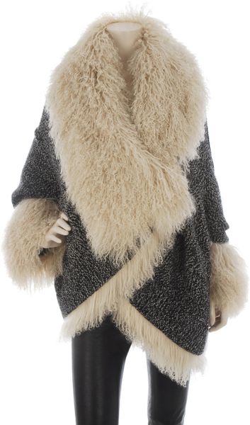 Alexander Mcqueen Chunky Knit Fur Cardigan in Gray (grey) | Lyst