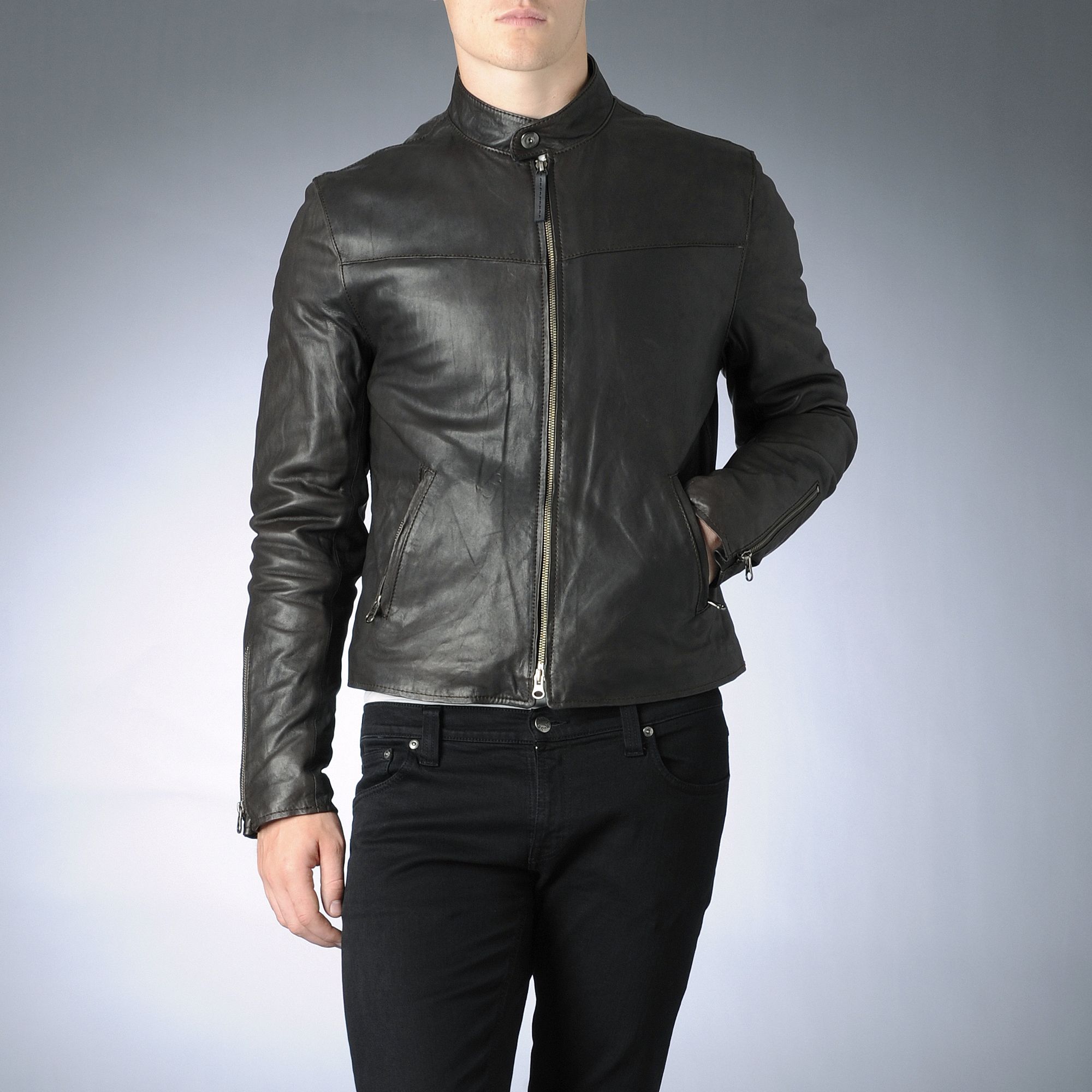 Armani Jeans Leather Biker Jacket In Brown For Men Lyst Gallery