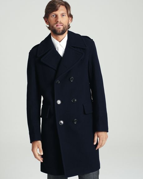Burberry Pearson Double Breasted Long Overcoat in Blue for Men (Navy ...
