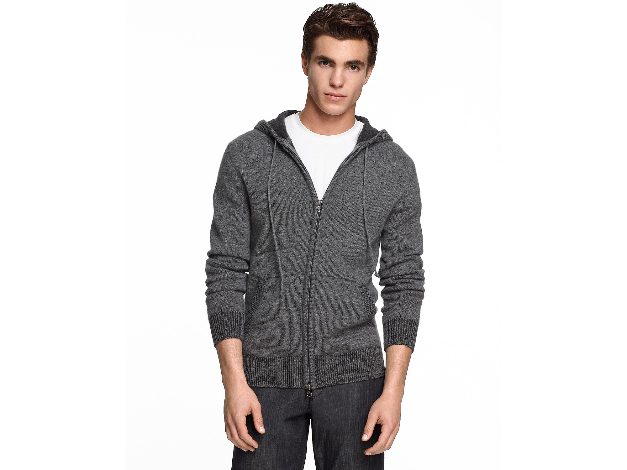 Vince Plated Cashmere Zip Up Hooded Sweater in Gray for Men (H. Cinder ...