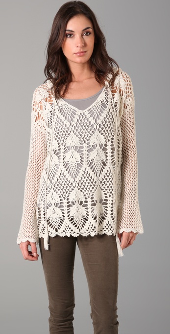 Lyst - Free People Pacifica Crochet Hooded Sweater in White