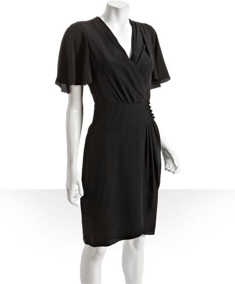 Bcbgmaxazria Black Silk Wrap Dress in Black | Lyst