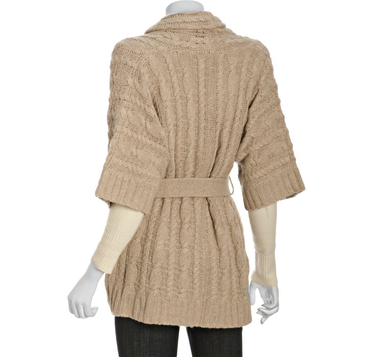 Lyst - Bcbgmaxazria Heather Camel Cotton-wool Cable Knit Cardigan in ...