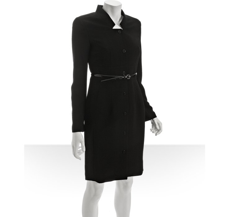Calvin Klein Black Crepe Woven Long Sleeve Belted Shirt Dress in Black ...