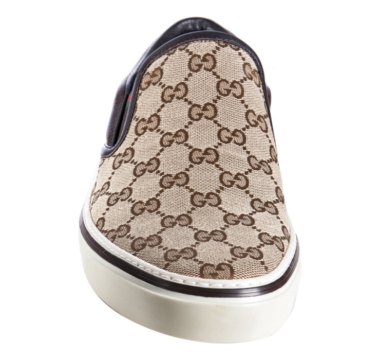 Lyst - Gucci Brown Gg Canvas Leather Detail Slip-on Sneakers in Brown ...