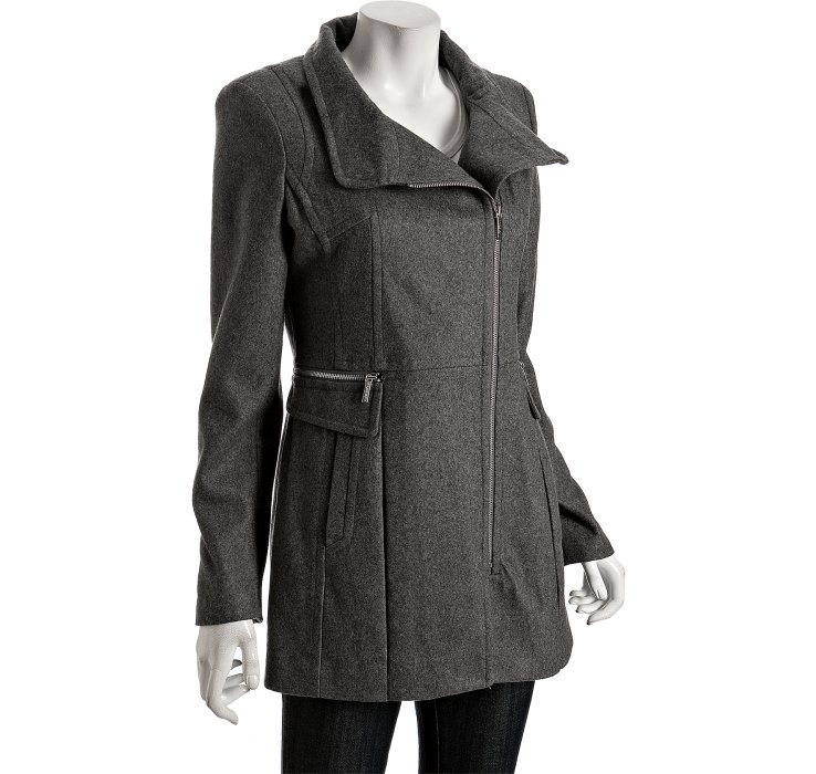 Laundry By Shelli Segal Wool Blend Asymmetrical Zip Front Coat in Gray ...