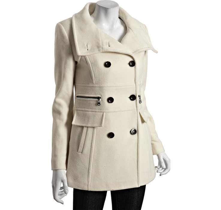 Marc New York Ivory Wool Blend Double Breasted Short Peacoat in White ...