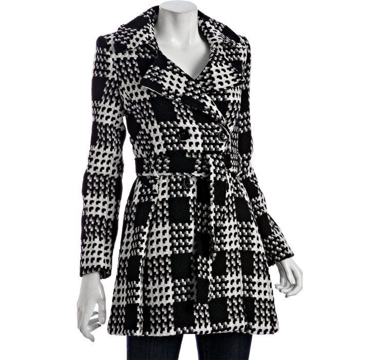 Lyst - Via Spiga Black and White Plaid Wool Blend Scarpa Belted Coat in ...
