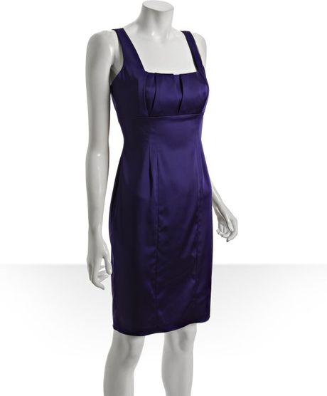 Calvin Klein Purple Matte Satin Square Neck Empire Waist Dress in ...