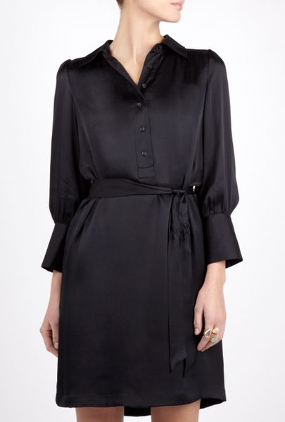 Halston Heritage Black Button Front Silk Shirt Dress in Black | Lyst