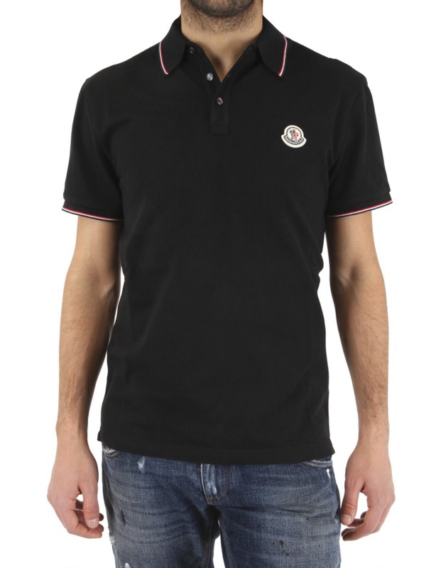 Lyst - Moncler Front Logo Piquet Polo in Black for Men