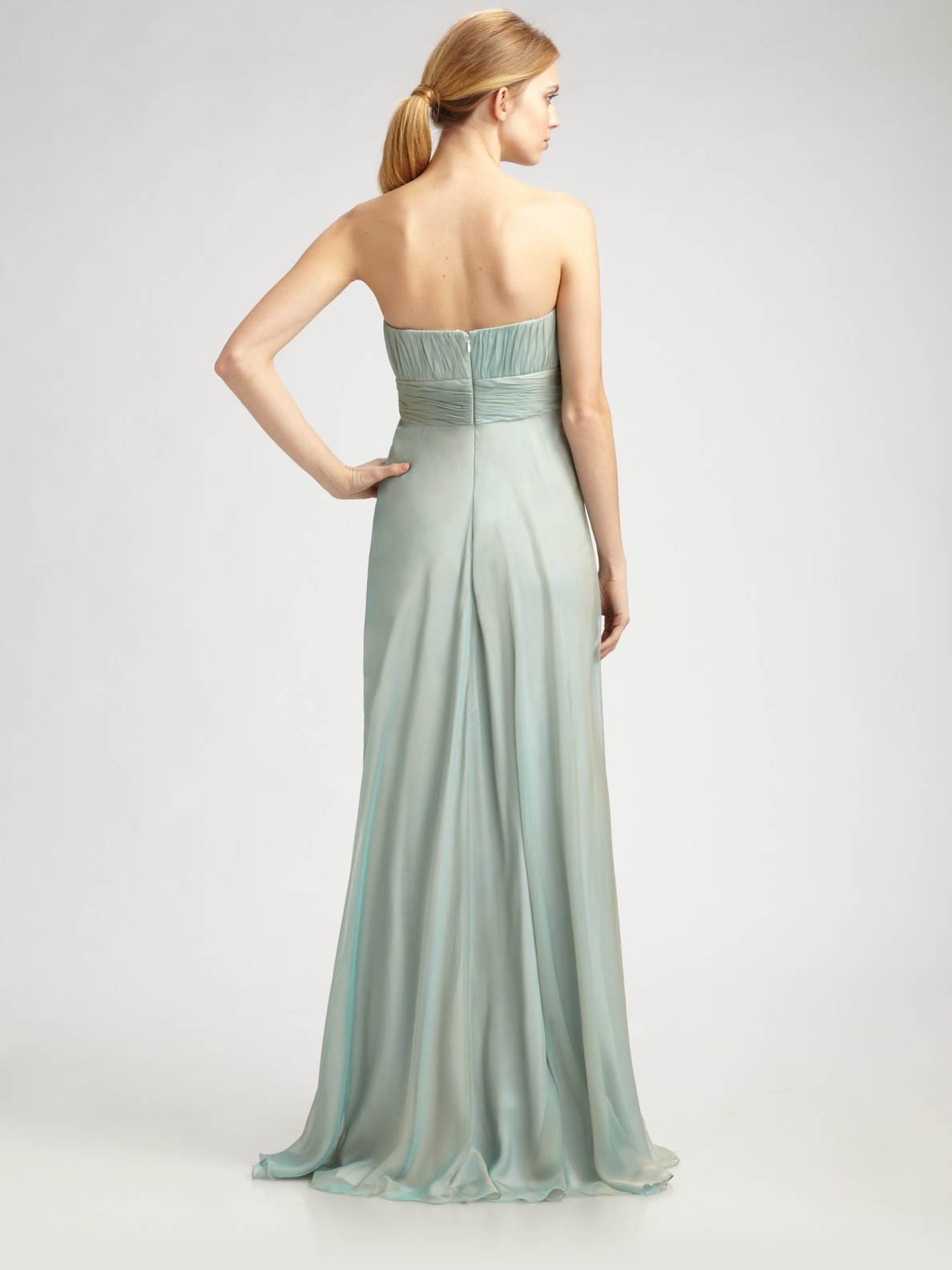 Teri jon Strapless Silk Floral Garland Gown in Blue | Lyst