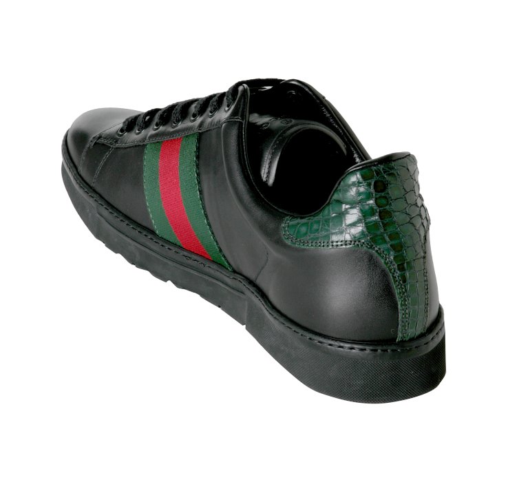 Lyst - Gucci Black Leather Signature Web Lace-up Sneakers in Black for Men