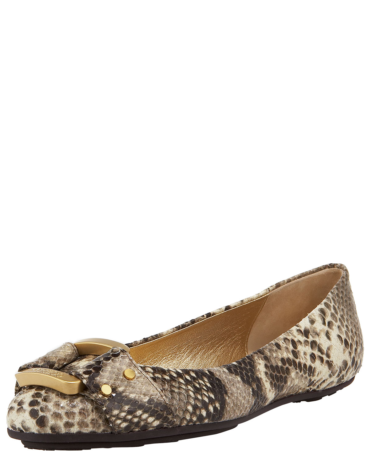 jimmy choo watson cap toe snakeskin embossed leather ballerina flats