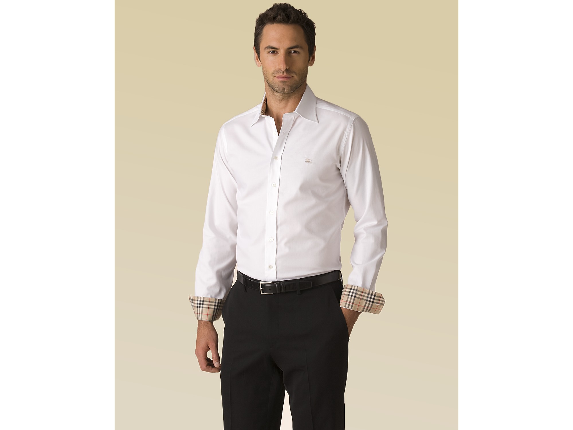 Burberry Mens Cotton Solid Sport Shirt in White for Men | Lyst