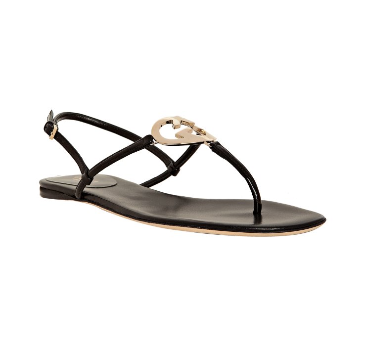 Gucci Black Patent Lovely Thong Flat Sandals in Black | Lyst