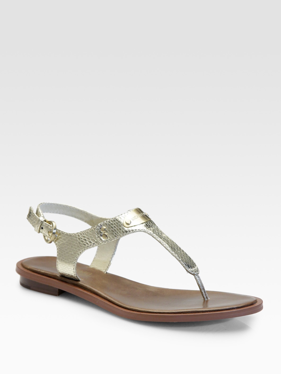 Michael By Michael Kors Metallic Snake-embossed Leather Flat Sandals in ...