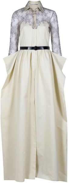 Alessandra Rich Maxi Shirt Dress with Lace Detail in Beige (cream) | Lyst