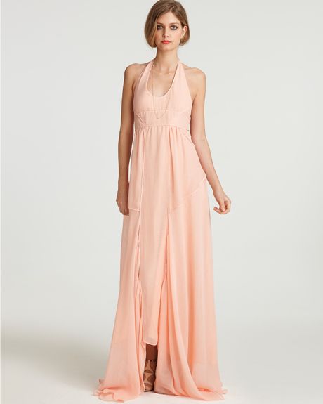 Max Azria Sleeveless Double Layer Maxi Dress in Pink (Peach) | Lyst