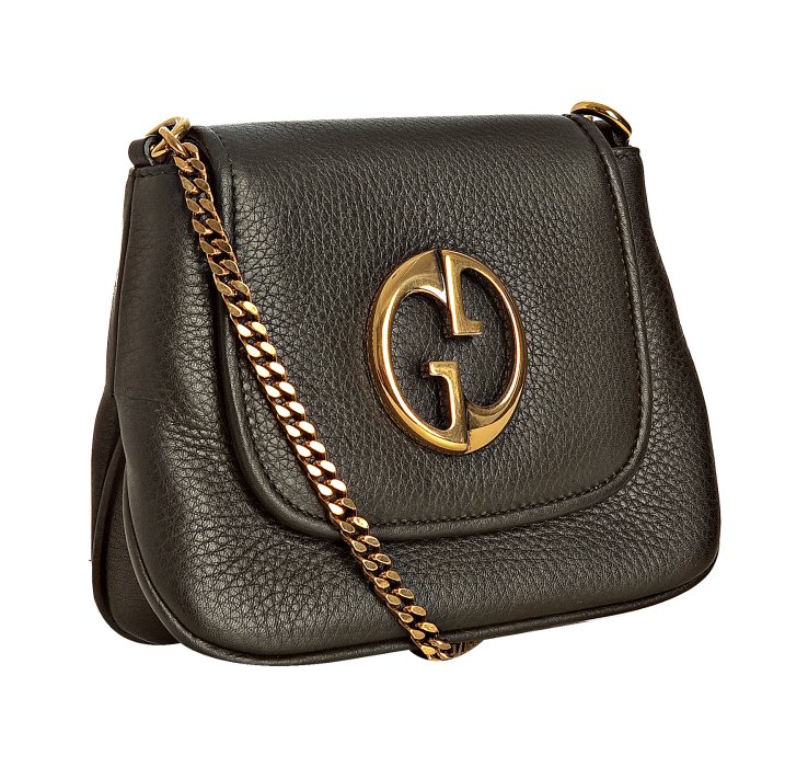 Gucci Grey Leather Logo Detail Chain Link Crossbody Bag in Gray | Lyst