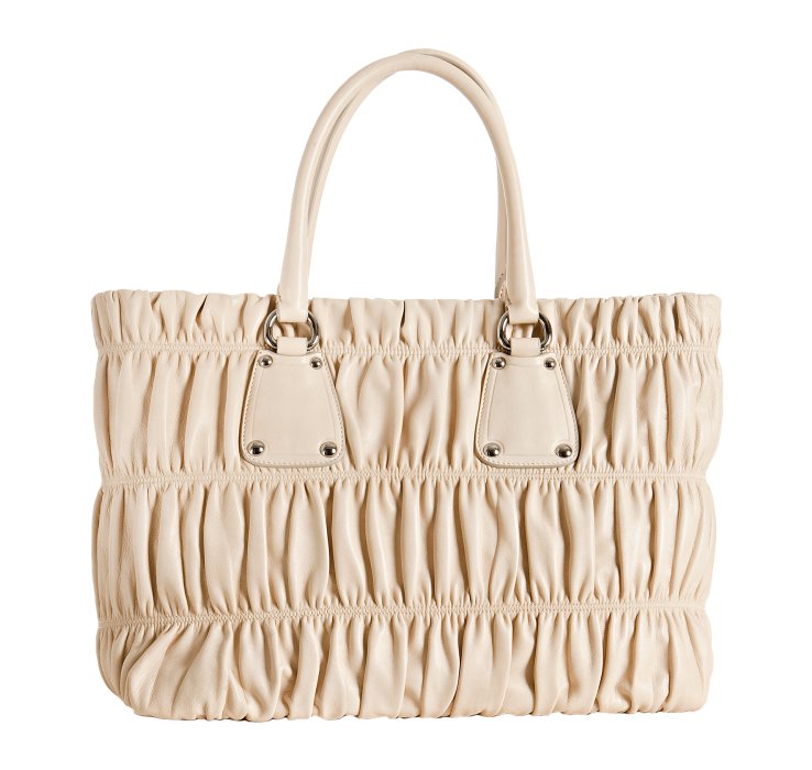 Prada Ivory Lambskin Gaufre Shirred Tote Bag in Beige (ivory) | Lyst  