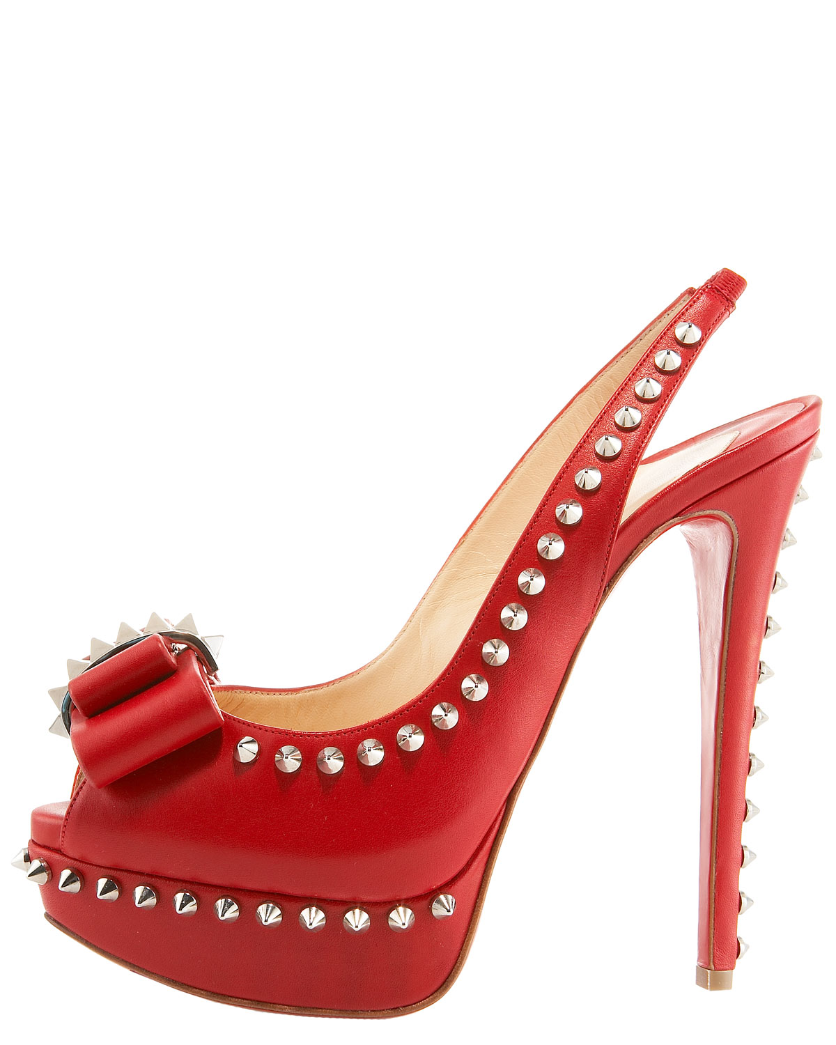 Christian louboutin Spiked Platform Slingback in Red | Lyst