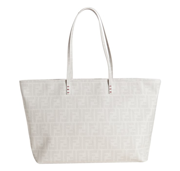 Fendi White Zucca Spalmati Roll Floral Embroidered Tote in White | Lyst