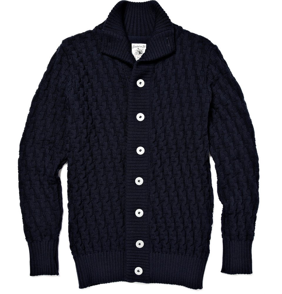 S.n.s Herning Chunky Waffle-knit Wool Cardigan in Blue for Men | Lyst